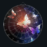 Glühende Nachtschmetterlinge Dartscheibe<br><div class="desc">Nachtglühende Schmetterlinge auf dunklem abstraktem Hintergrund. Nachtschmetterlinge. Design mit Schmetterlingen.</div>