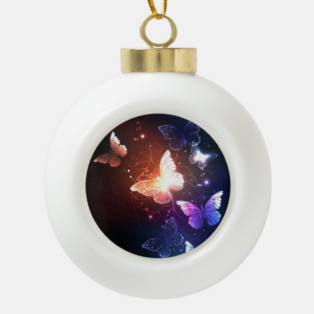 Glühende Nachtschmetterlinge Keramik Kugel-Ornament (Vorderseite)