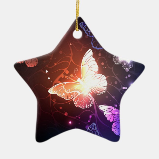 Glühende Nachtschmetterlinge Keramik Ornament (Vorne)