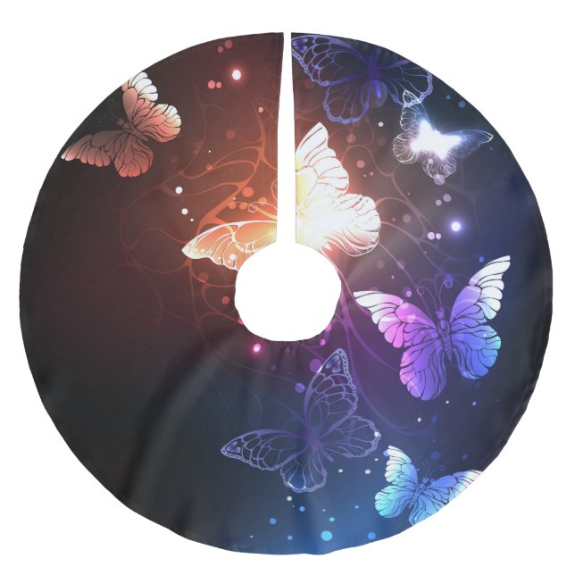 Glühende Nachtschmetterlinge Polyester Weihnachtsbaumdecke (Vorderseite)