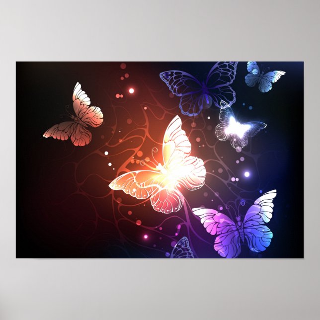 Glühende Nachtschmetterlinge Poster (Vorne)