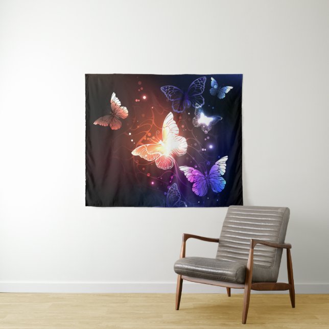 Glühende Nachtschmetterlinge Wandteppich (Beispiel (Horizontal))