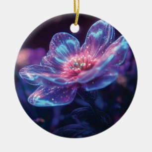 "Glühende Neon-Blume - Bezaubernde kosmische Flora Keramik Ornament