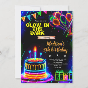 Glühende Neon-Geburtstagstorte Party-Einladung Einladung