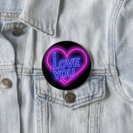 Glühende Neon Look Pink Blue Valentine Herz Button