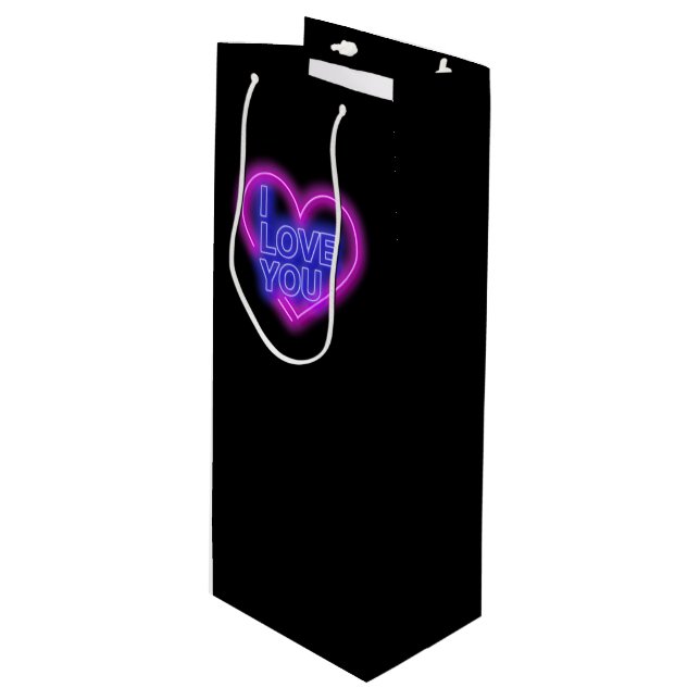 Glühende Neon Look Pink Blue Valentine Herz Geschenktüte Für Weinflaschen (Vorderseite Schrägansicht)