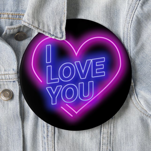 Glühende Neon Look Pink Blue Valentine Herzkoloss Button (Beispiel)