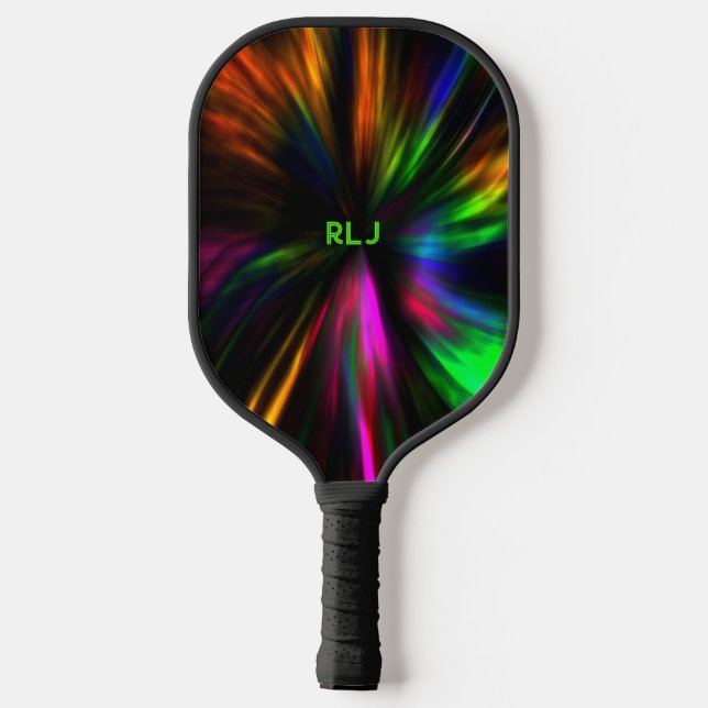 Glühende Neon Masculine Moderne Initialen Pickleball Schläger (Rückseite)
