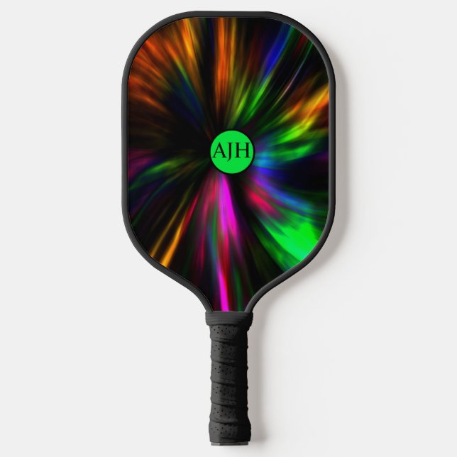 Glühende Neon Masculine Moderne Initialen Pickleball Schläger (Vorderseite)