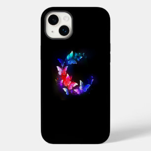 Glühende Neon-Nachtschmetterlinge auf schwarzem Hi Case-Mate iPhone 14 Plus Hülle