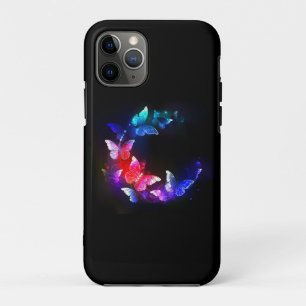 Glühende Neon-Nachtschmetterlinge auf schwarzem Hi Case-Mate iPhone Hülle