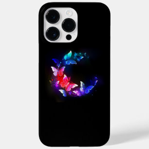 Glühende Neon-Nachtschmetterlinge auf schwarzem Hi Case-Mate iPhone 14 Pro Max Hülle