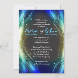 Glühende Neon Stars Bar Mitzvah Einladung blau