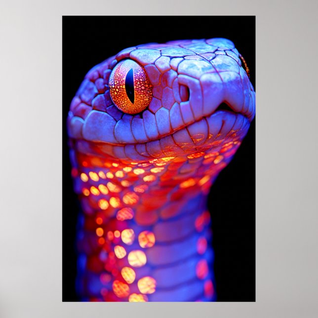 Glühende Neonschlange mit hypnotischen Augen und S Poster (Vorne)