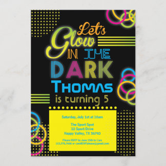 Glühende Party Einladung. Lasst uns an dunklem Geb Einladung