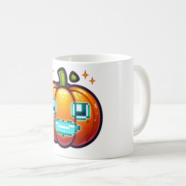 Glühende Pixel Pumpkin-Tasse - Retro Gamer Hallowe Kaffeetasse (VorderseiteRechts)