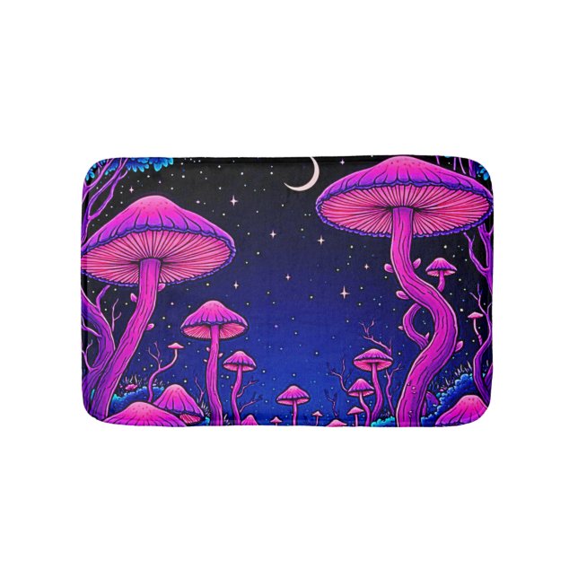 Glühende Psychedelic Mushroom Forest Night Badematte (Vorderseite)