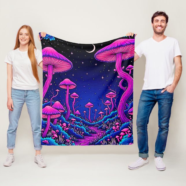 Glühende Psychedelic Mushroom Forest Night Fleecedecke (Beispiel)