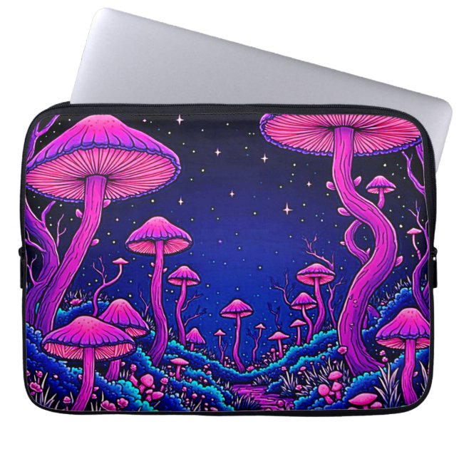 Glühende Psychedelic Mushroom Forest Night Laptopschutzhülle (Vorderseite)