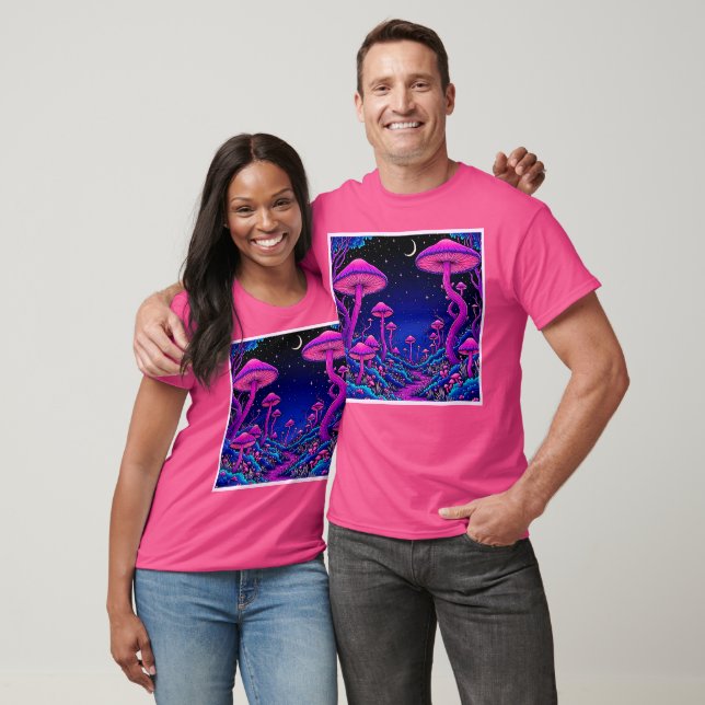 Glühende Psychedelic Mushroom Forest Night T-Shirt (Unisex)