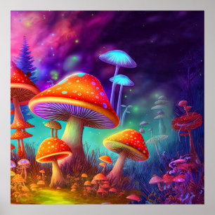 Glühende Psychedelic Mushroom-Illustration Poster