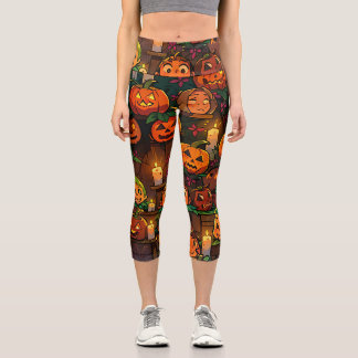 Glühende Pumpkins und Spuk Spooky Night: Halloween Capri Leggings