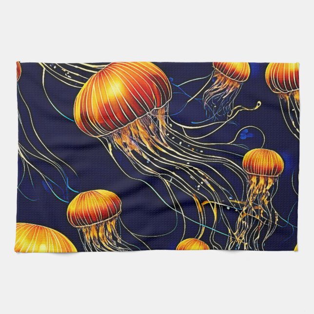 Glühende Quallensee Geschirrtuch (Horizontal)
