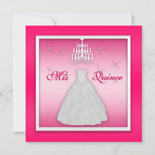 Glühende Quinceanera Einladung heißen rosa Weiß (Vorderseite)