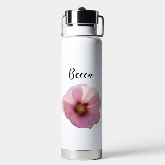 Glühende rosa Hollyhock-Blume Personalisiert Trinkflasche (Hinten)