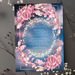 Glühende rosige Blume und Glitzern Hochzeit Begleitkarte