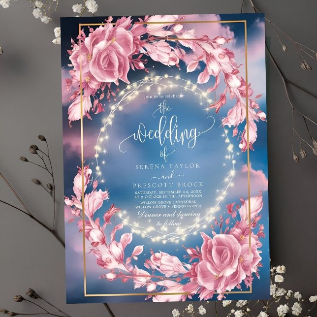 Glühende Rosy-Blume Glitzern Einladung Hochzeit (Von Creator hochgeladen)