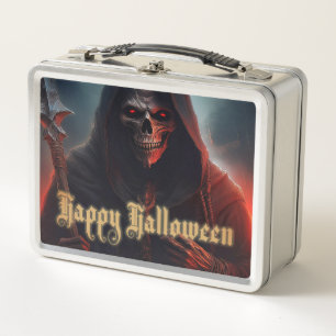 Glühende rote Augen Sensenmann Halloween Kunst Metall Brotdose