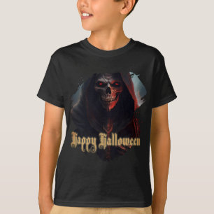 Glühende rote Augen Sensenmann Halloween Kunst T-Shirt