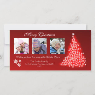 Glühende Schneeflocke-Baum-Fotokarte (rot) Feiertagskarte