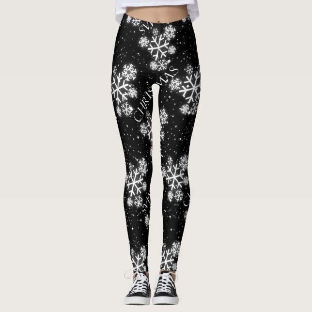 Glühende Schneeflocken mit Weihnachtsgrafik auf BL Leggings (Vorderseite)