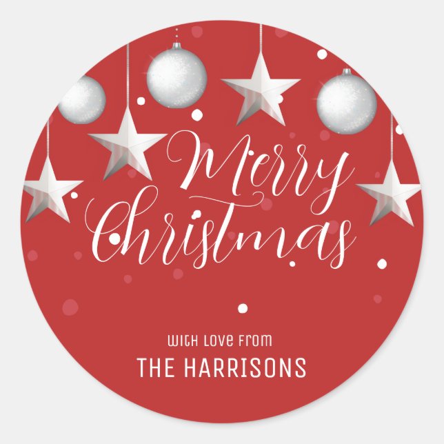 Glühende Silber Weihnachtsbaubles Red Runder Aufkleber (Vorderseite)