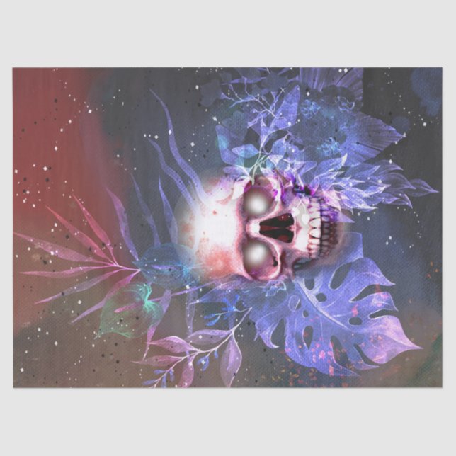 Glühende Skull-Regenbogen-Blume Dekoupage Seidenpapier (Vorderseite)