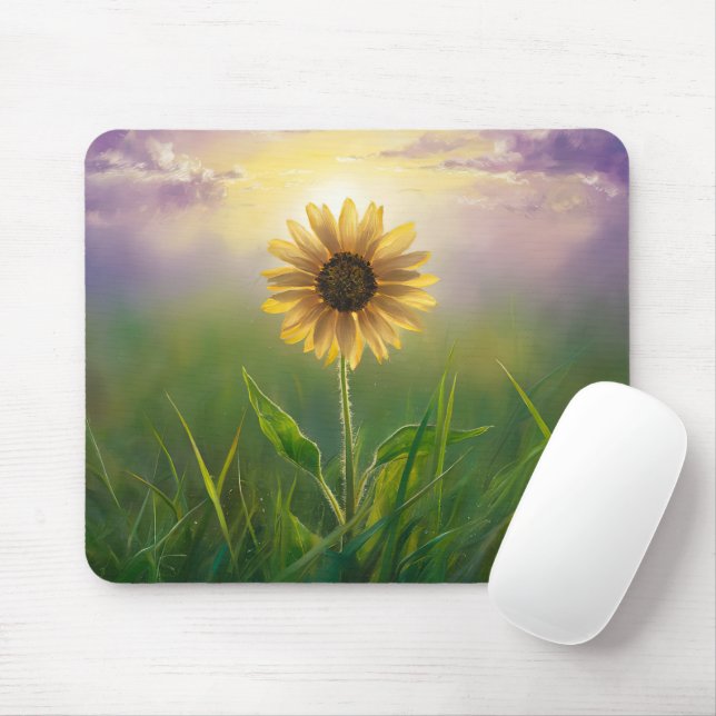 Glühende Sonnenblume auf grasbedecktem Feld Mousepad (Mit Mouse)