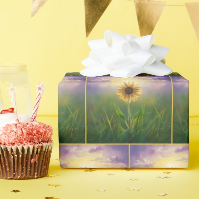 Glühende Sonnenblume auf grüner Wiese Geschenkpapier (Geburtstagsparty)