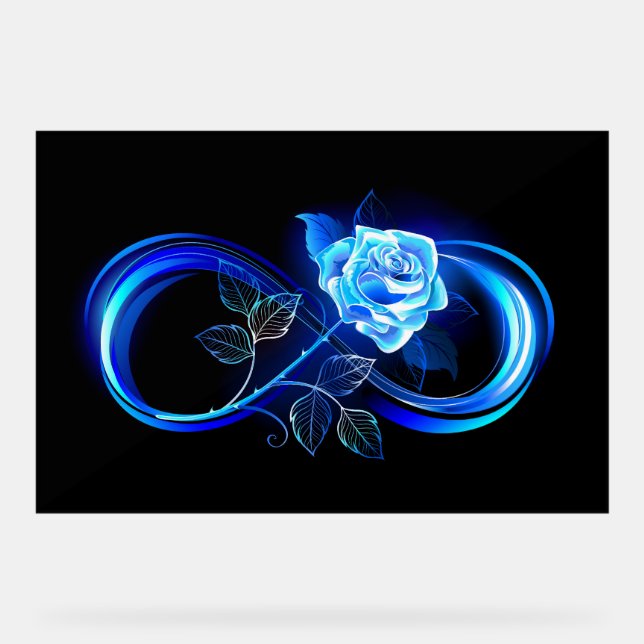 Glühende Unendlichkeit mit blauer Rose Acrylschild (Vorderseite)