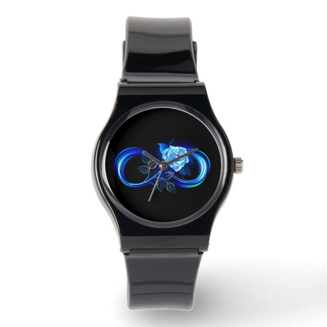 Glühende Unendlichkeit mit blauer Rose Armbanduhr (Vorderseite)