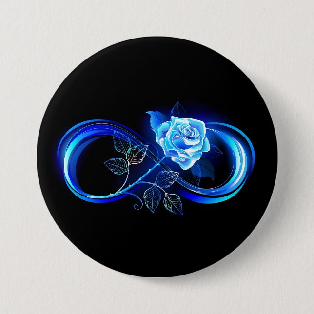 Glühende Unendlichkeit mit blauer Rose Button (Vorderseite)
