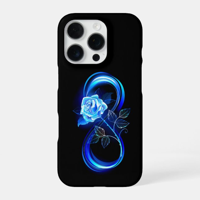 Glühende Unendlichkeit mit blauer Rose iPhone Hülle (Rückseite)
