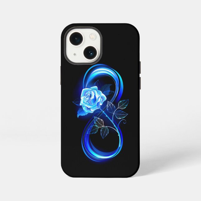 Glühende Unendlichkeit mit blauer Rose iPhone Hülle (Rückseite)