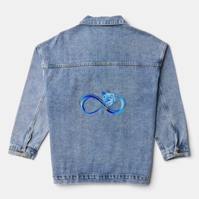 Glühende Unendlichkeit mit blauer Rose Jeansjacke (Rückseite)