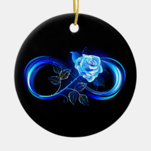 Glühende Unendlichkeit mit blauer Rose Keramik Ornament