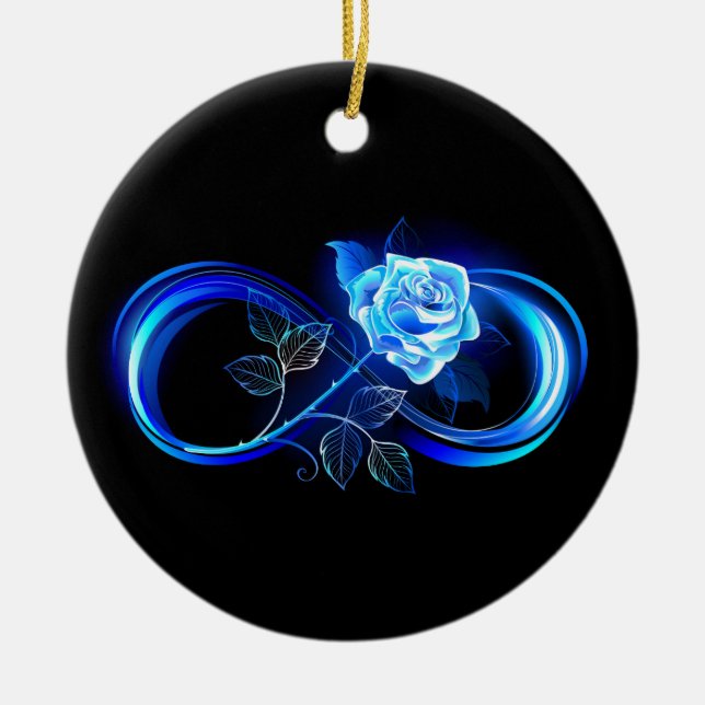 Glühende Unendlichkeit mit blauer Rose Keramik Ornament (Vorne)
