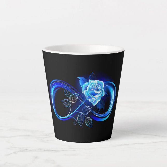 Glühende Unendlichkeit mit blauer Rose Milchtasse (Vorderseite)