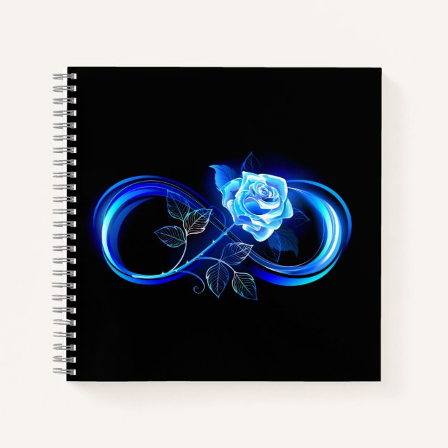 Glühende Unendlichkeit mit blauer Rose Notizbuch (Vorderseite)