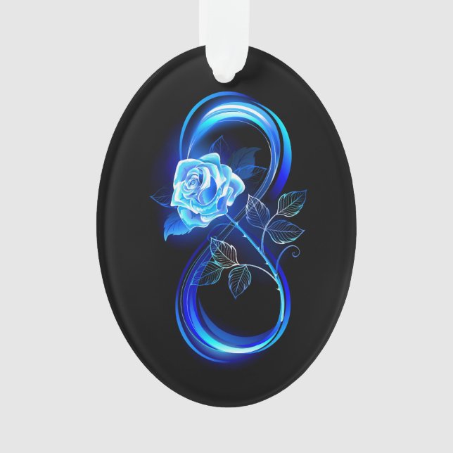 Glühende Unendlichkeit mit blauer Rose Ornament (Vorderseite)